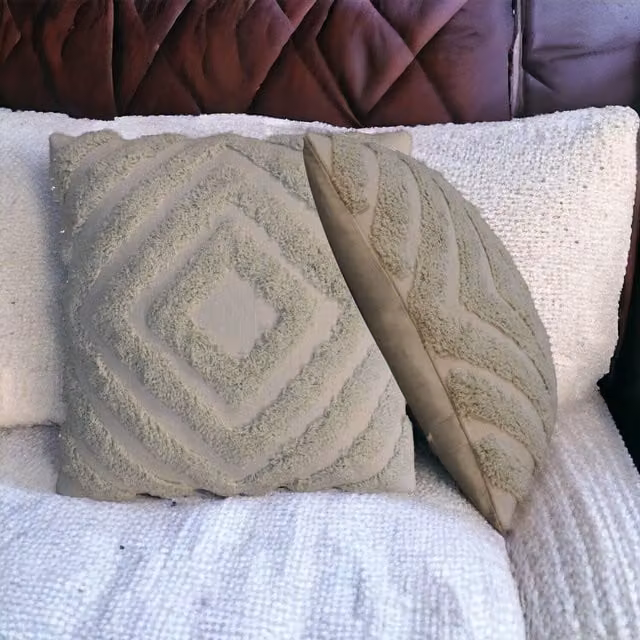 Artisan Furniture Sage Green and Grey Diamond Cotton Cushion Set of 2