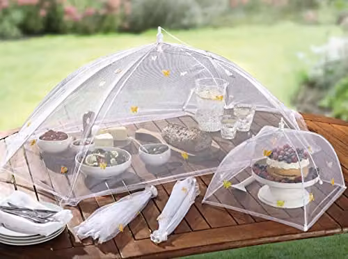 mysmartbuy 4 Piece Food Umbrella Cover Set in White, including 1 Large and 3 Small Collapsible Reusable Mesh Screens for Indoor or Outdoor Dining – 2