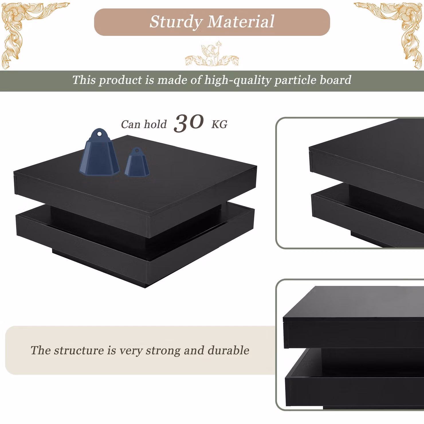 Aosom.UK Black High Gloss Square Coffee Table with Rotating Lift Top and 16-Colour LED Lights, W: 70 cm, D: 70 cm, H: 36 cm – 6