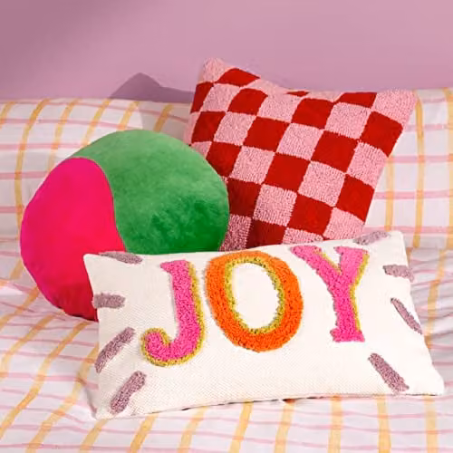 Heya Home Joy Cotton Tufted Rectangular Cushion in Pink, White and Multicolour, W: 50 cm, H: 30 cm – 3