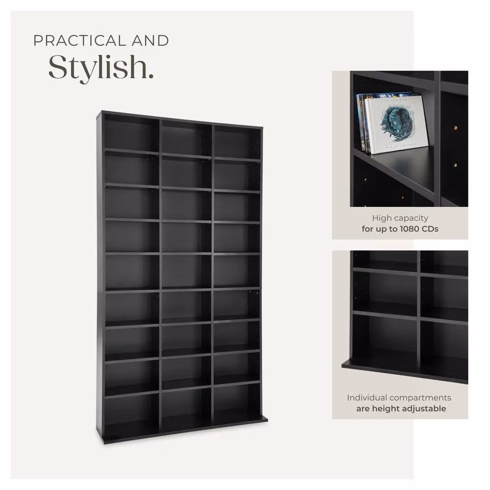 tectake Christel CD Shelf Unit in Black with 27 Compartments and Adjustable Shelves – 4