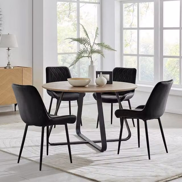 FurnitureboxUK Santorini Brown Round Dining Table and 4 Pesaro Black Leg Chairs Set – 1