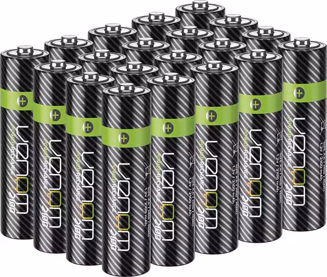 Venom 2100mAh High Capacity Rechargeable AA Batteries, Pack of 20, Black