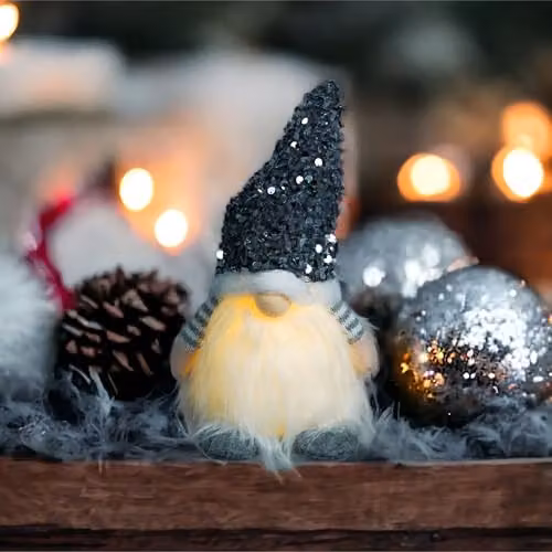 Netagon Battery Operated Light Up Glitter Scandinavian Gonk in Silver and White – 2