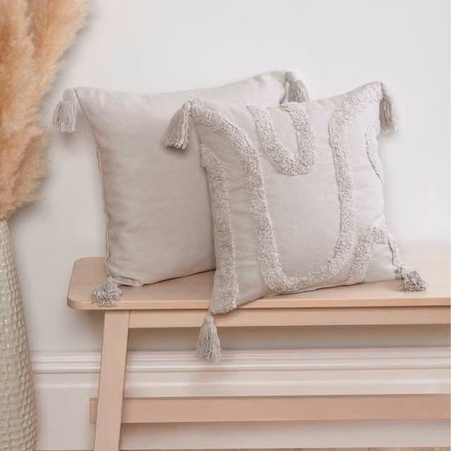 Rapport Home Cabana Tufted Square Cushion Cover, Silver, W/D/H: 43 x 43 x 1 cm