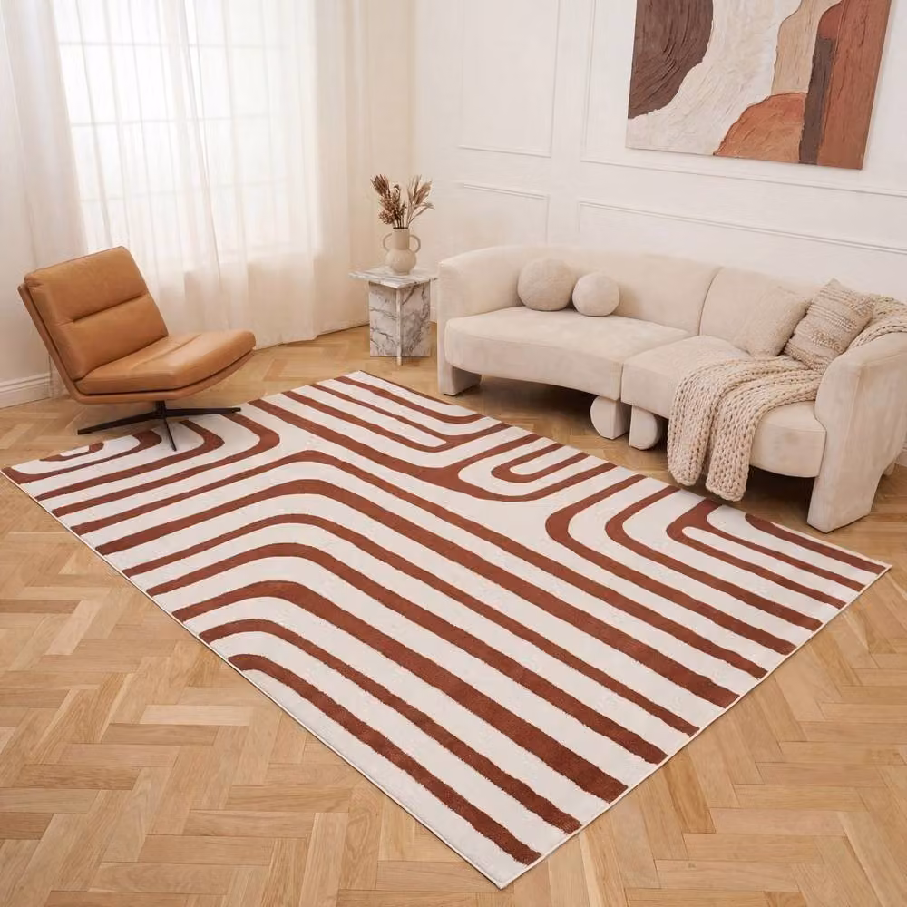 THE RUGS Loft Curved Line Modern Area Rug in Terracotta, W/D: 120 x 170 cm – 3