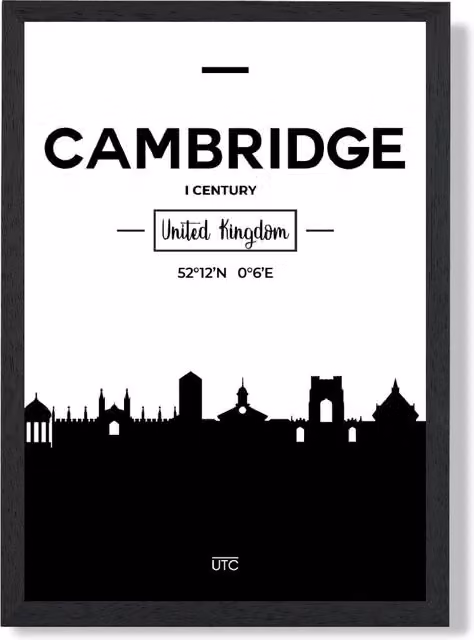 ARTZE Cambridge Black and White City Skyline Framed Print in Black Frame – 1