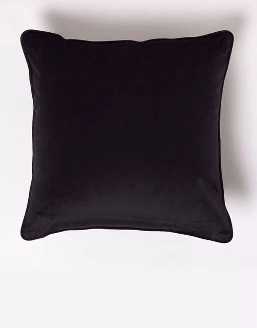 Homescapes Black Velvet Square Scatter Cushion with Microfibre Insert, W/D/H: 46 x 46 x 46 cm