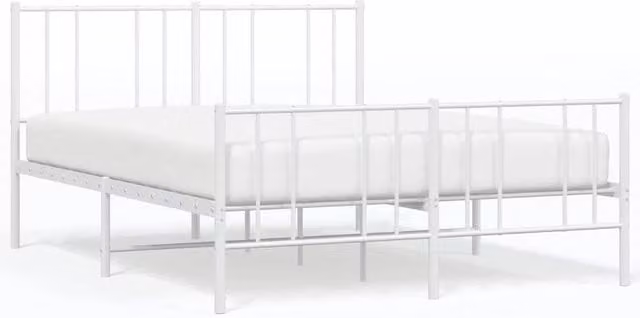 Berkfield Home Metal Bed Frame with Headboard and Footboard, White, W: 135 cm, L: 190 cm