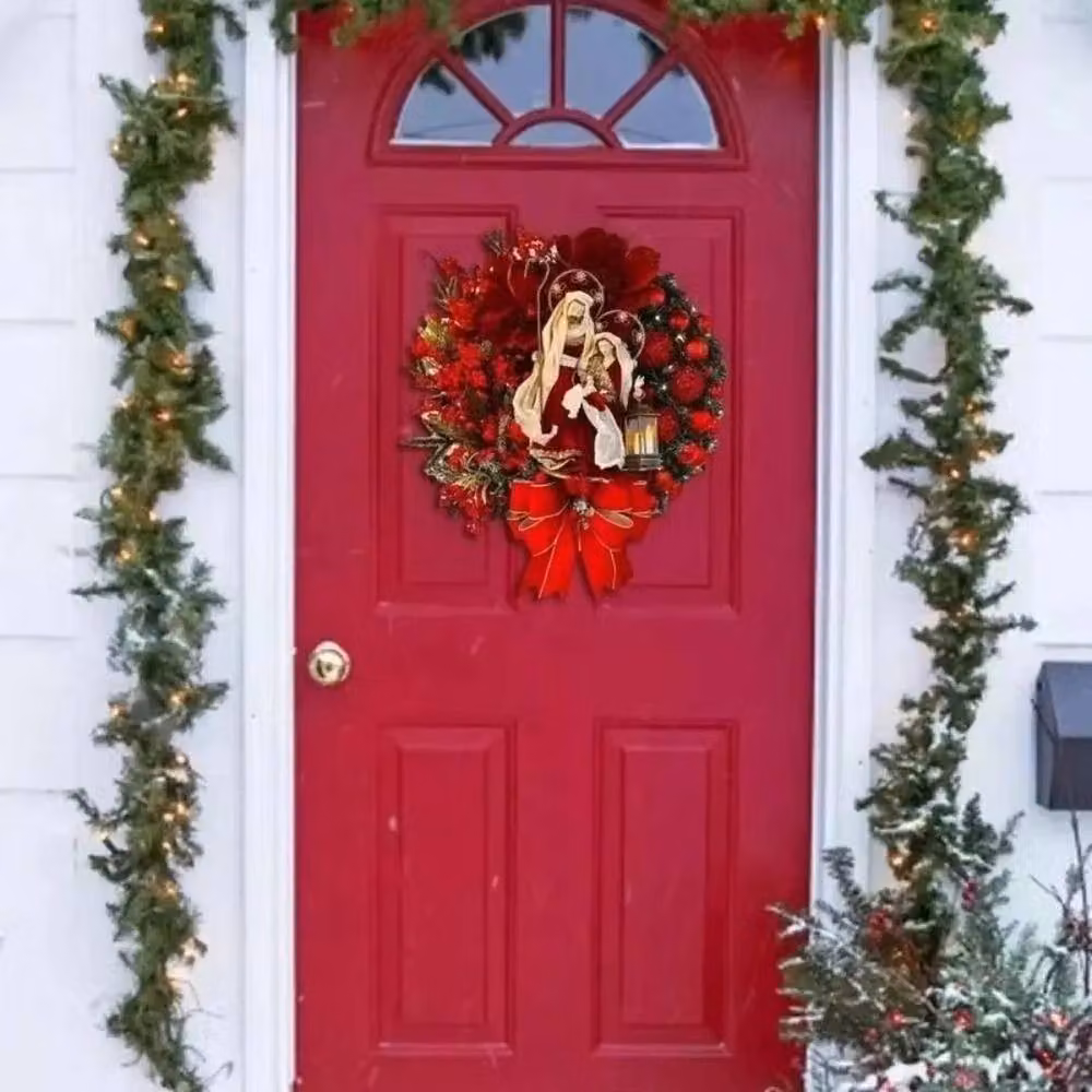 FLAVORA Red Christmas Wreath Hanging Artificial Floral Garland, W/D/H: 30 x 100 x 15 cm – 3