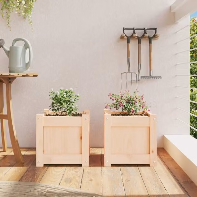 Berkfield Home Garden Solid Wood Pine Planter Tub, 2 Pack, Beige