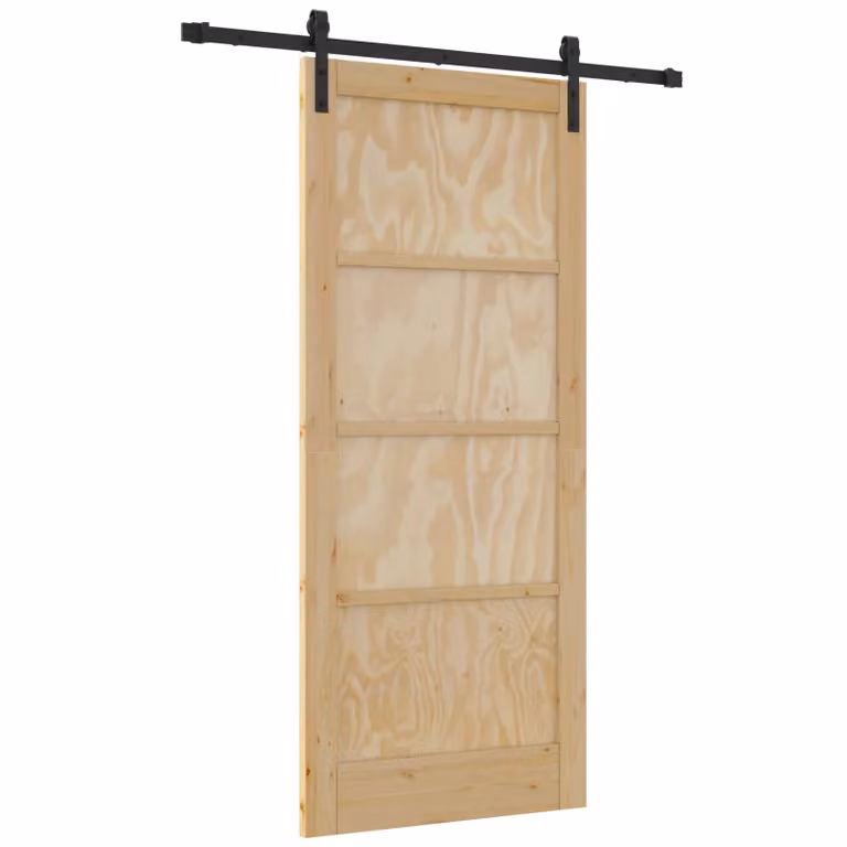 Berkfield Home Modern Sliding Wood Pine Door with Hardware Set in Brown, W: 86 cm, H: 198.5 cm