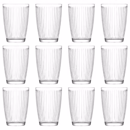 LAV Hestia Geometric Highball Tumbler Glasses, Clear, Pack of 12, 415ml