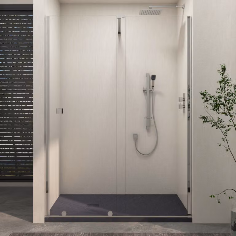Royal Bathrooms Luton Recessed Sliding Shower Screen with Grey Slate Effect Mineral Cast Stone Shower Tray, W: 160 cm, D: 70 cm, H: 195 cm, 8mm Clear Glass, Chrome