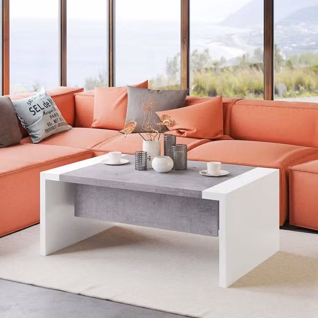 Heze Furniture Space 2 in 1 Extending Coffee and Dining Table in Concrete and White