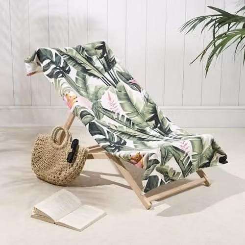 OHS Green Floral Microfibre Quick-Drying Beach Towel, W/D/H: 71 x 152 cm – 1