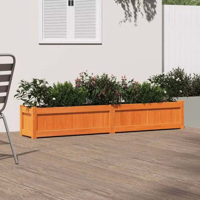 Berkfield Home Beautiful Garden Planter in Wax Brown, Solid Wood Pine, W: 180 cm, D: 31 cm, H: 31 cm – 1