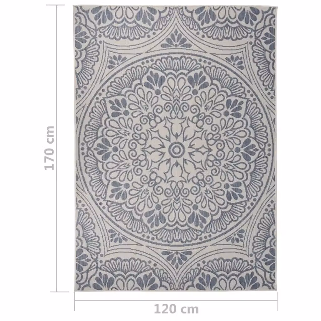 Berkfield Home Blue Patterned Outdoor Flatweave Round Rug, Diameter: 100 cm – 3