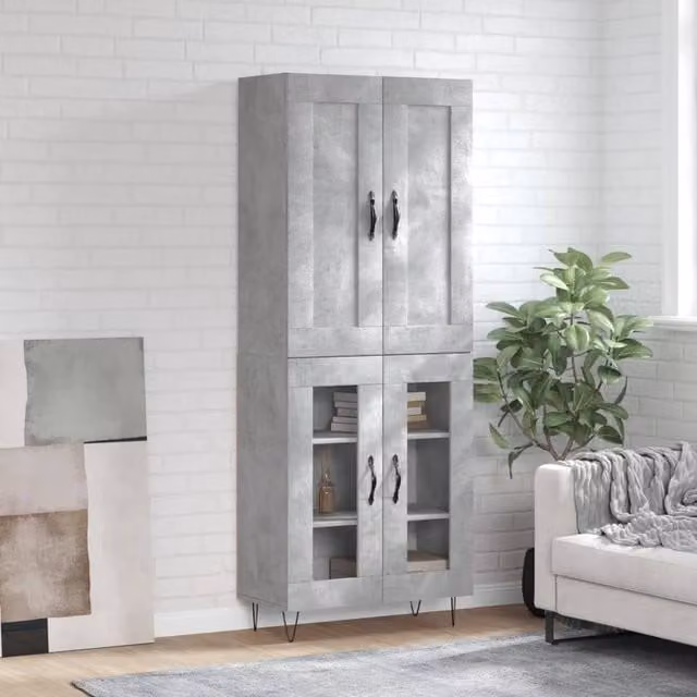 Berkfield Home Industrial Highboard in Concrete Grey, W/D/H: 69.5 x 34 x 180 cm