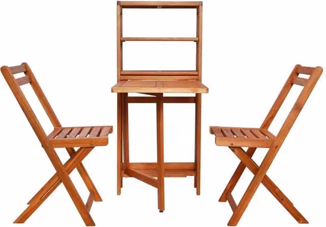 Berkfield Home 3 Piece Folding Bistro Set in Brown Solid Acacia Wood