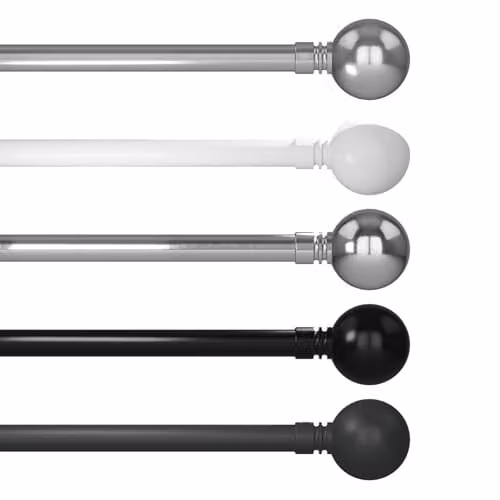 Caecus Diamanter Metal Eyelet Extendible Curtain Pole, 28mm Diameter, Brushed Chrome with Crystal Ball Finial Ends, Length: 70-120cm – 1