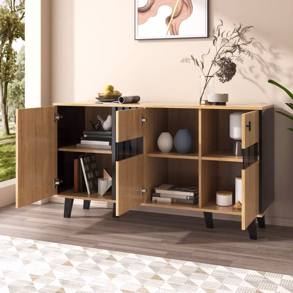 STILVORA Modern Sideboard with Integrated LED Lighting in Black and Brown Wood – 4