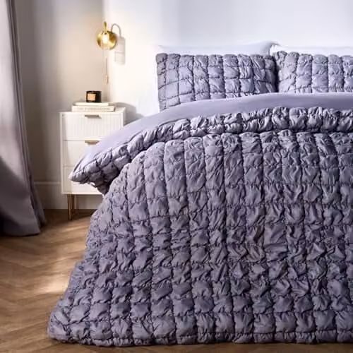 OHS Grey Seersucker Double Duvet Cover and Pillowcase Set, W/D/H: 200 x 200 cm – 1