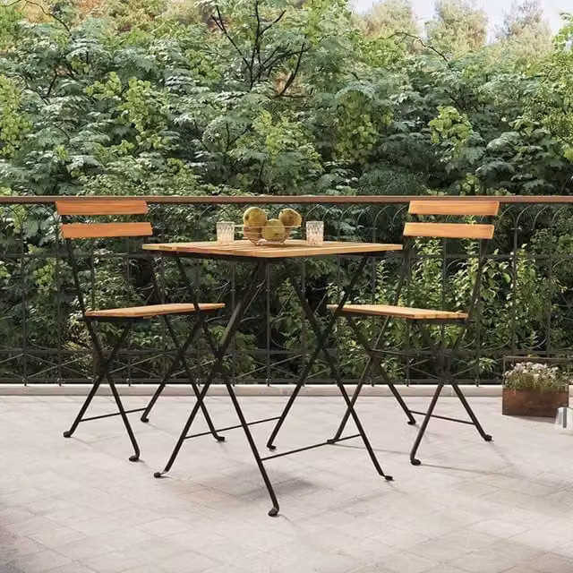 Berkfield Home 3 Piece Folding Bistro Set in Brown Solid Teak Wood and Steel – 1
