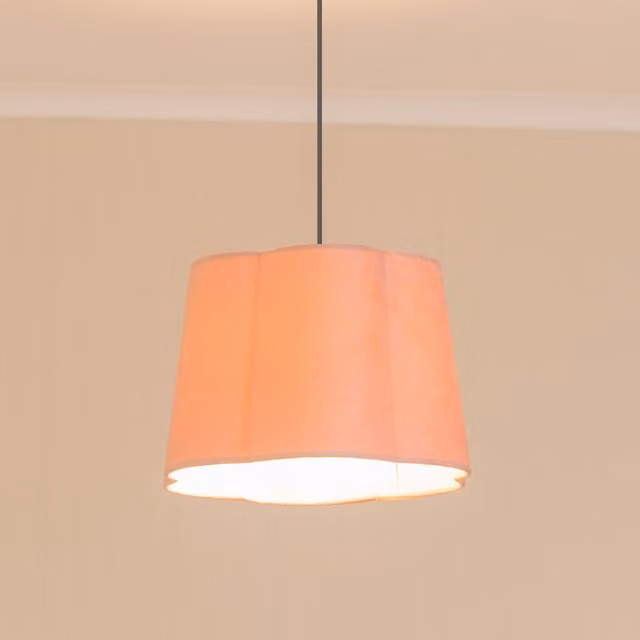 ValueLights Amy Pink Velvet Scallop Shape Fabric Lampshade with LED Bulb