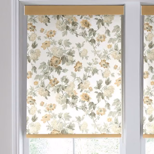 Laura Ashley Catrin Made to Measure Blackout Roller Blind in Ochre Yellow Floral Pattern