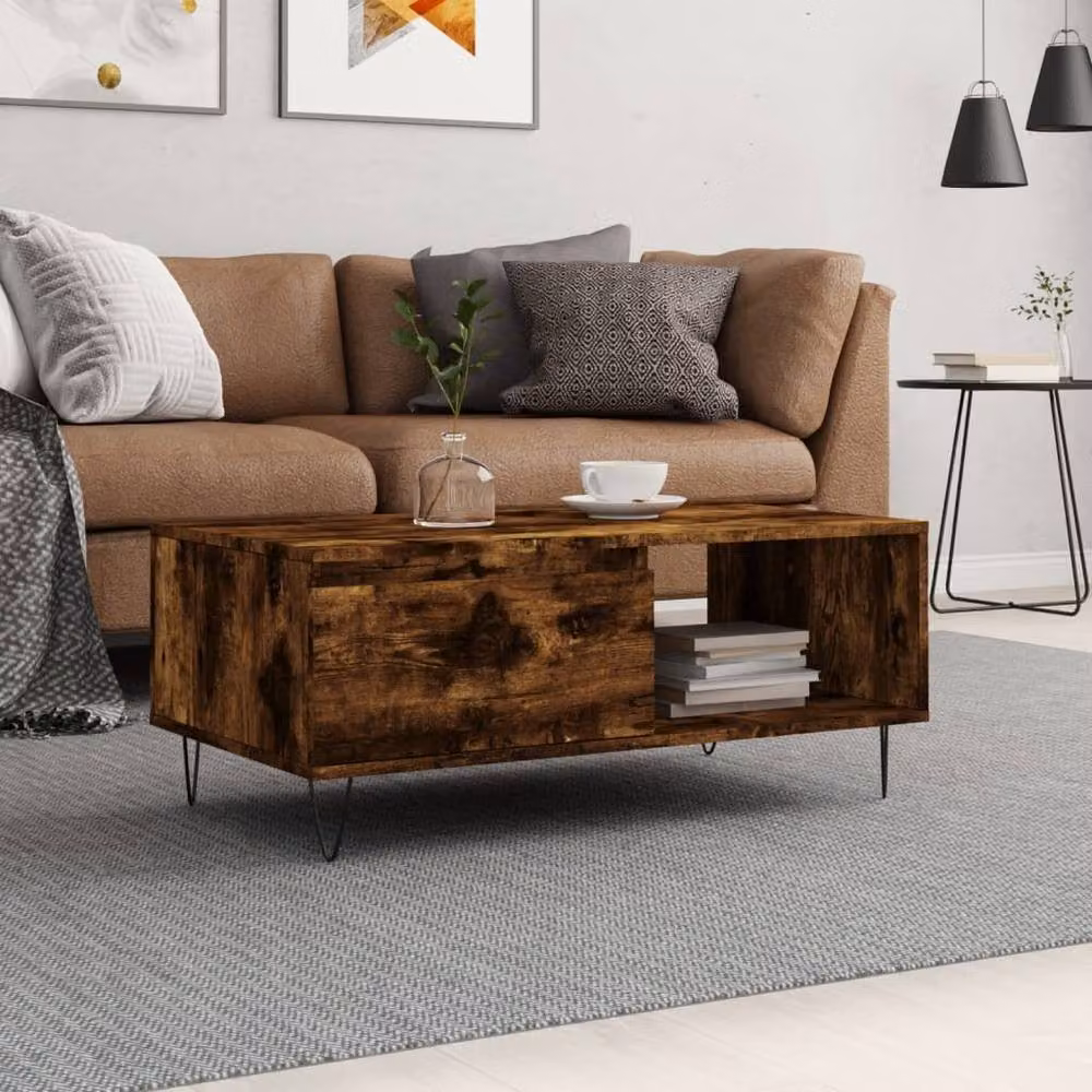 Berkfield Home Modern Rectangular Coffee Table in Smoked Oak Brown, W/D/H: 90 x 50 x 36.5 cm – 2