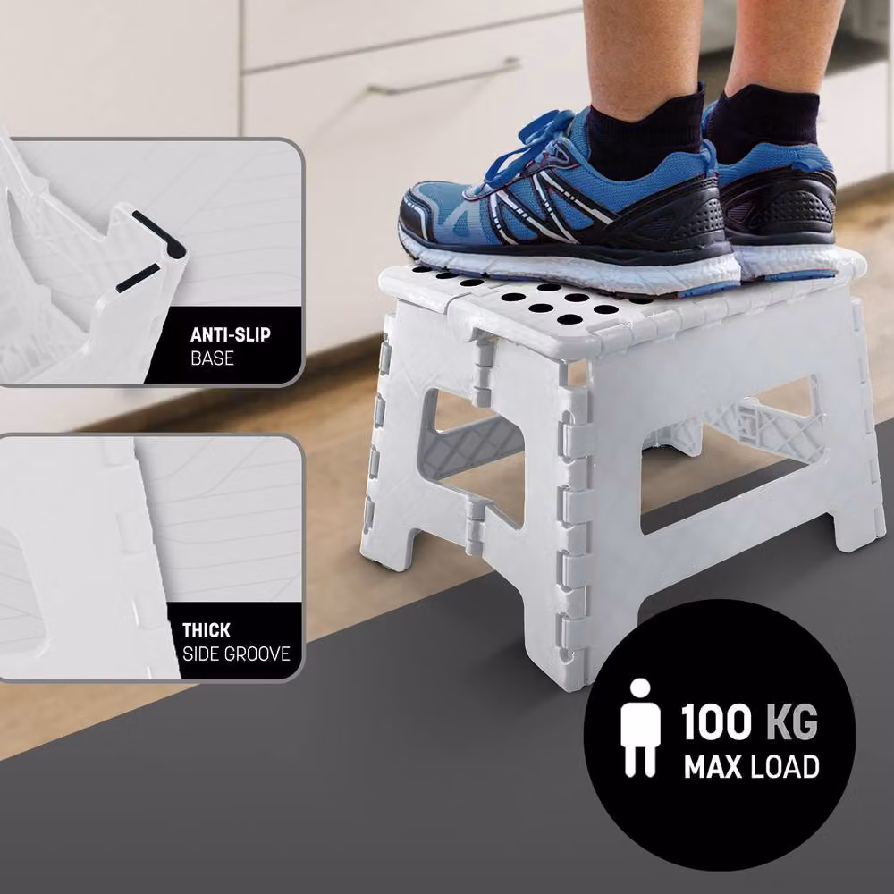 Keplin Heavy Duty Folding Step Stool, Non-Slip Plastic Footstool in White – 5
