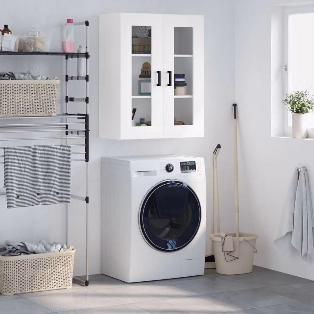 Berkfield Home Wall Mounted Cabinet with Glass Doors, White, W: 69.5 cm, D: 34 cm, H: 90 cm – 2