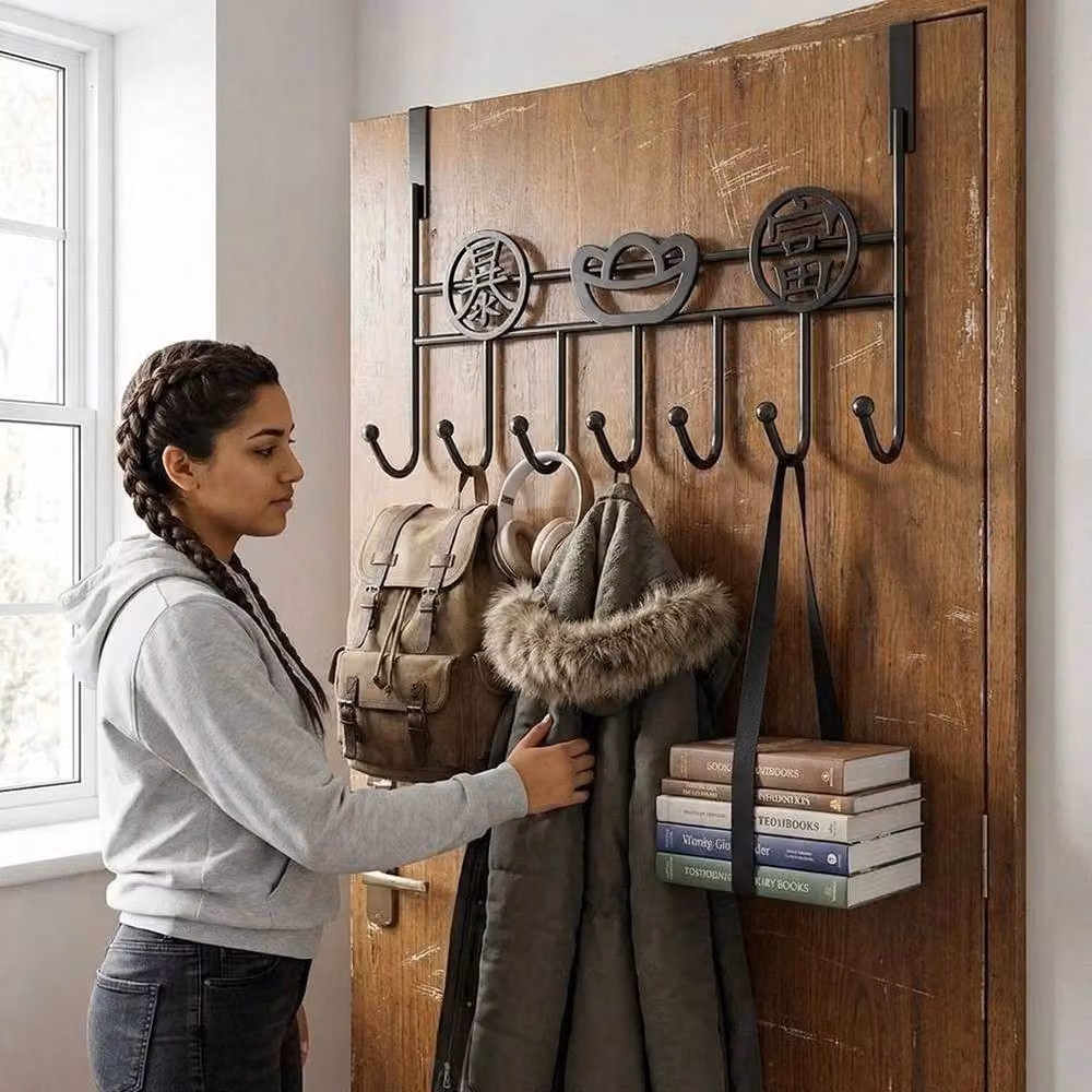 FORGEVIO Black Metal and Plastic Key and Coat Door Hanging Rack, Width: 50 cm – 3