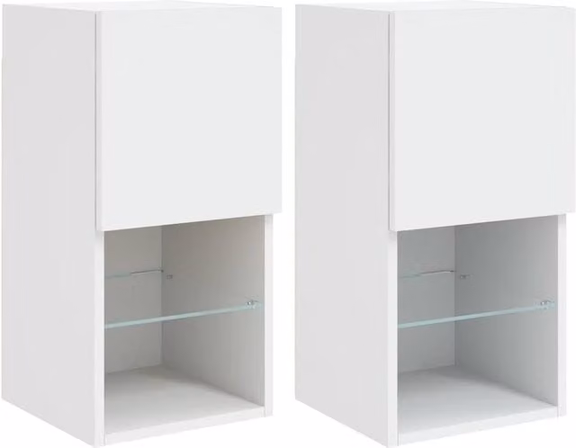 Berkfield Home Set of 2 Modern White TV Cabinets with LED Lights, W/D/H: 30.5 x 30 x 60 cm