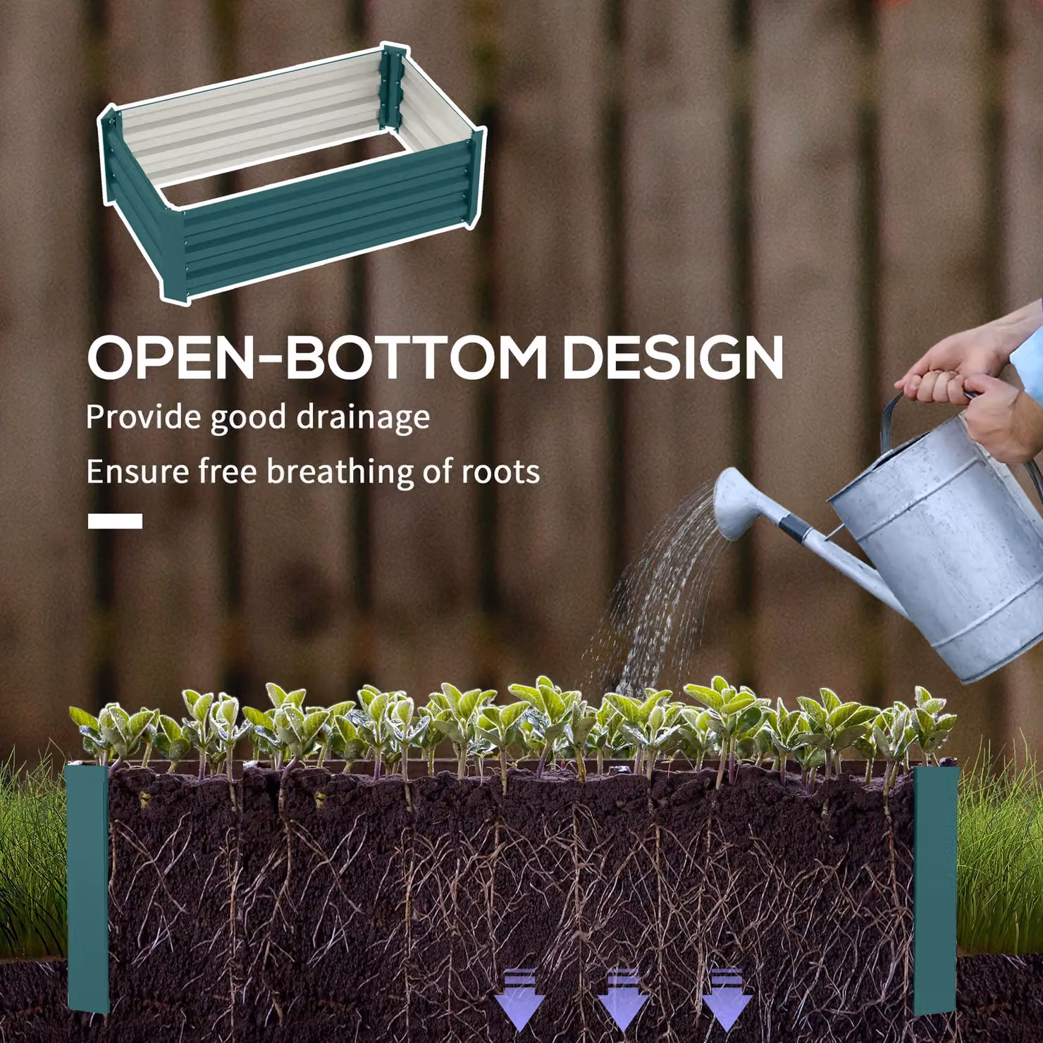 Outsunny Set of 2 Galvanised Steel Raised Garden Beds in Green, W/D/H: 110 x 60 x 30 cm – 10