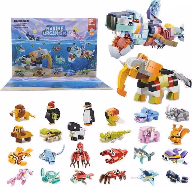Kidkid Marine Advent Calendar Building Block Blind Box with Mini Bricks, Blue and Multicolour