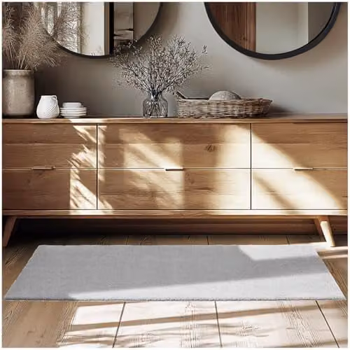 tectake Grey Fluffy Short-Pile Rug, Allergy-Friendly, Washable and Non-Slip, W/D/H: 80 x 150 x 1.5 cm – 1