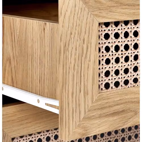 Julian Bowen Sydney 5 Drawer Chest in Light Oak with Rattan Print, H: 114 cm, W: 80 cm – 5