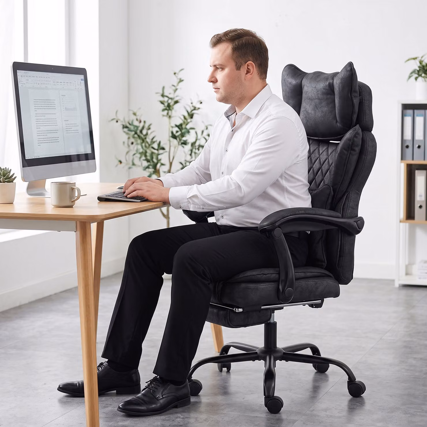 HOMCOM Executive Big and Tall Office Chair in Black Synthetic Leather with Headrest and Lumbar Support – 10