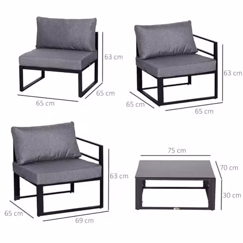 Outsunny 6 Piece L-Shape Outdoor Sectional Sofa Set with Coffee Table in Grey – 4