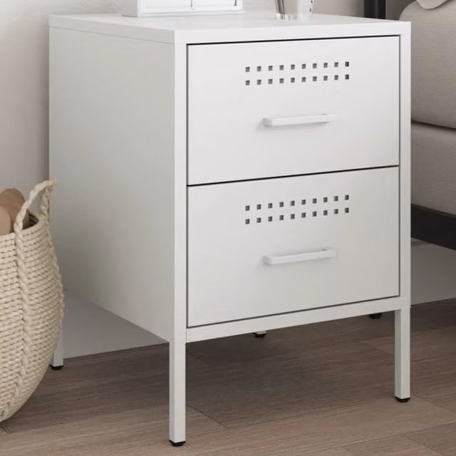 Berkfield Home White Metal Bedside Cabinet W/D/H: 36 x 39 x 50.5 cm – 1
