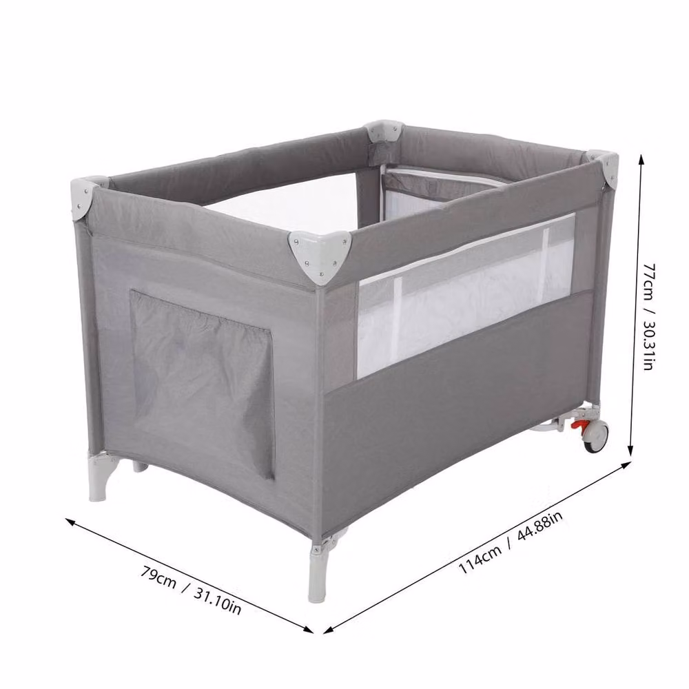FORGEVIO Folding Travel Cot and Playpen with Mattress in Grey, W: 125 cm, D: 66 cm – 2