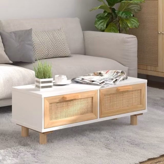 Berkfield Home White Rectangular Coffee Table in Engineered Wood and Solid Pine, W: 80 cm, D: 40 cm, H: 30 cm – 1