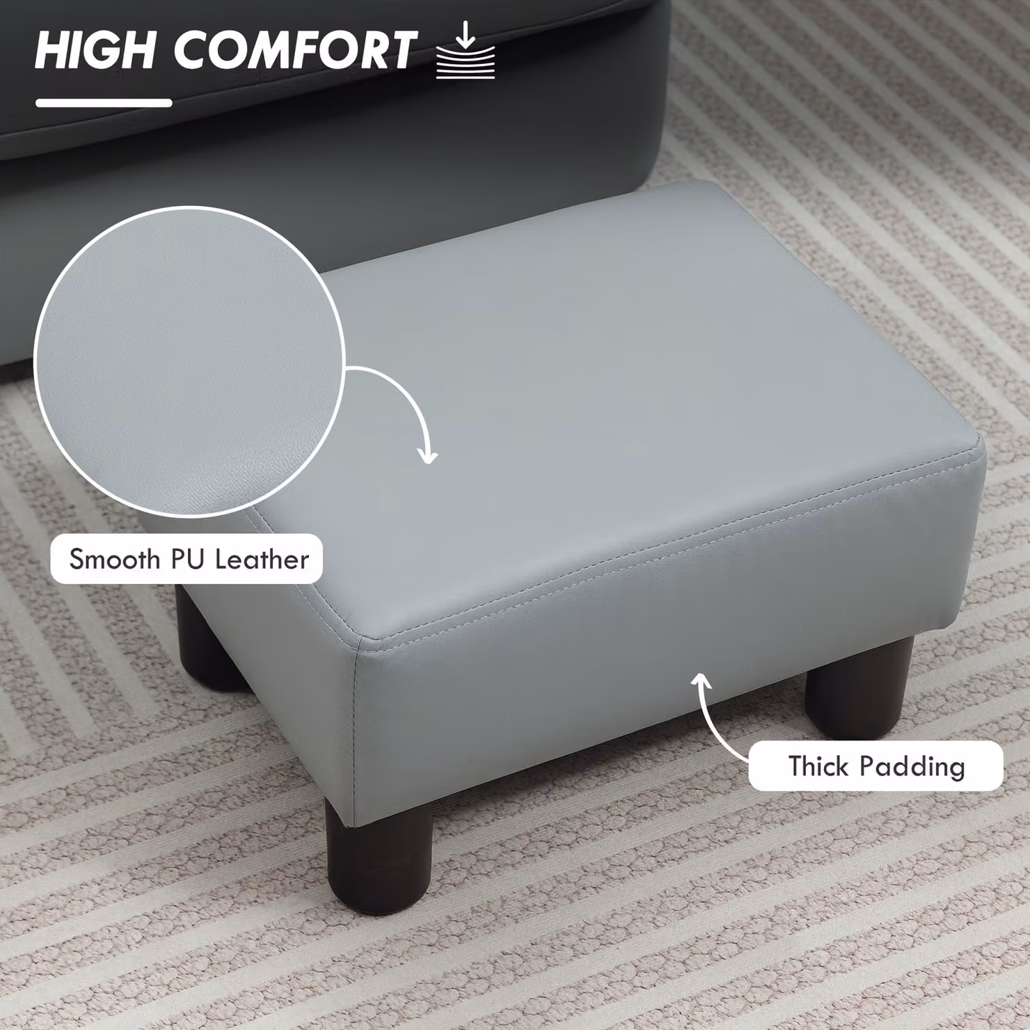 HOMCOM Grey PU Leather Rectangular Footstool with Wood Frame and Plastic Legs – 2