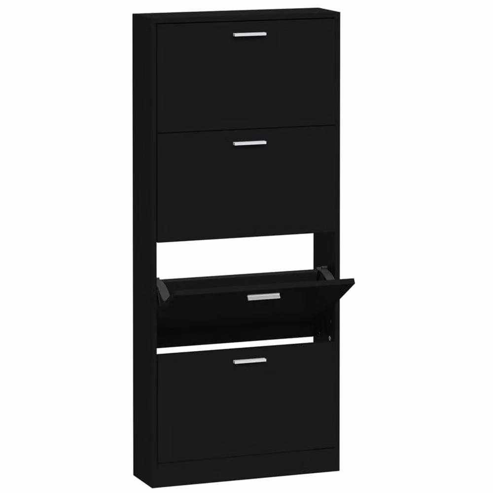 Berkfield Home Modern Black Shoe Cabinet with Tilting Compartments and Internal Drawers, W/D/H: 59 x 17 x 150 cm – 2