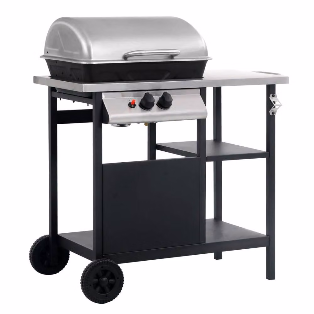 Berkfield Home Gas BBQ Grill with 3-Layer Side Table in Black and Silver – 2