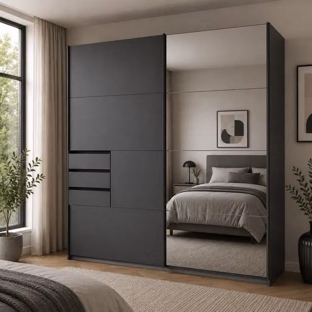 Saigon Graphite Sliding Door Wardrobe with Mirrors
