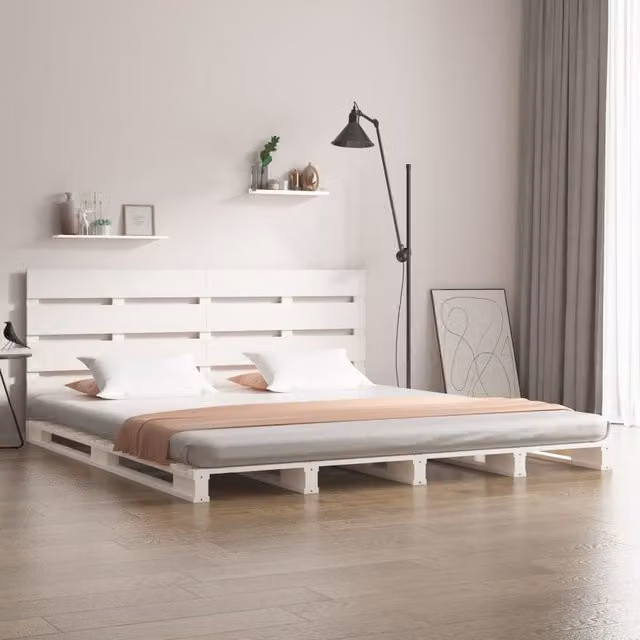 Berkfield Home White Solid Wood Pine Bed Frame W/D/H: 200 x 200 cm – 1