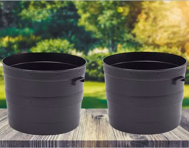 Whitefurze Blacksmith Barrel Planter Tub, Black, Diameter: 35 cm